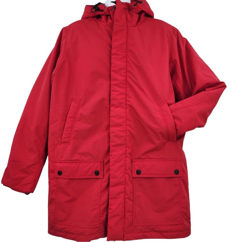 AMAZON‎ ESSENTIALS Men's Red Hooded Winter Utility Jacket L NWT